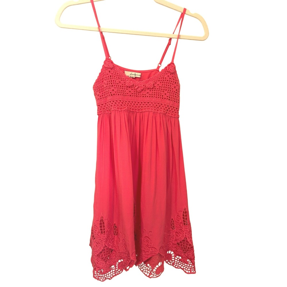 Vtg‎ Y2K Forever 21 Long Crochet Accent Babydoll Top Coral Size M Boho Festival